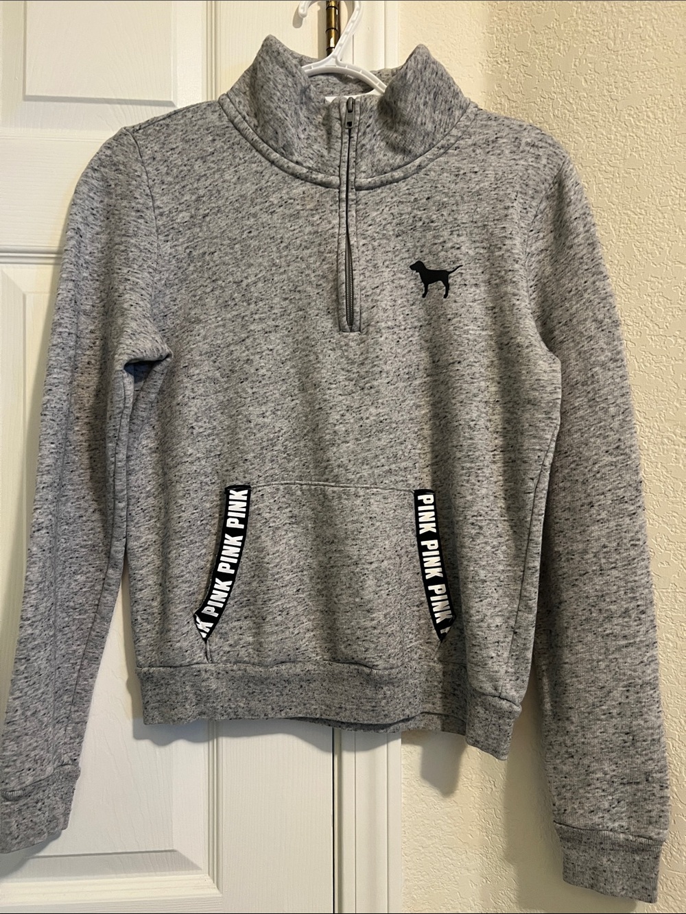PINK Quarter-Zip Pullover Hoodie in Heather Gray